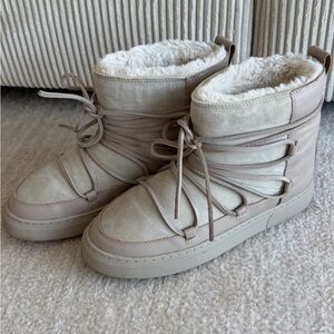 H&M premium leather Beige Fur-Lined Winter Boots
